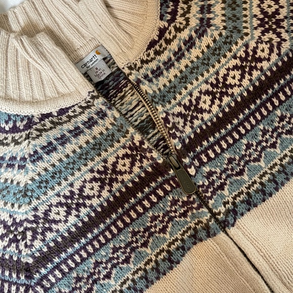 Carhartt Fair Isle Wool Blend Zipper Cardigan Sweater Size Women’s Small - Picture 7 of 9